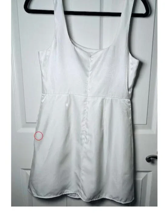 Lulus Flawed Truly the Cutest White Satin Square Neck Mini Dress Stain on back - Picture 10 of 10